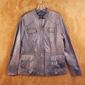 DANIEL HECHTER Womens Jacket Large Brown Leather Zip Up Utility Weathered